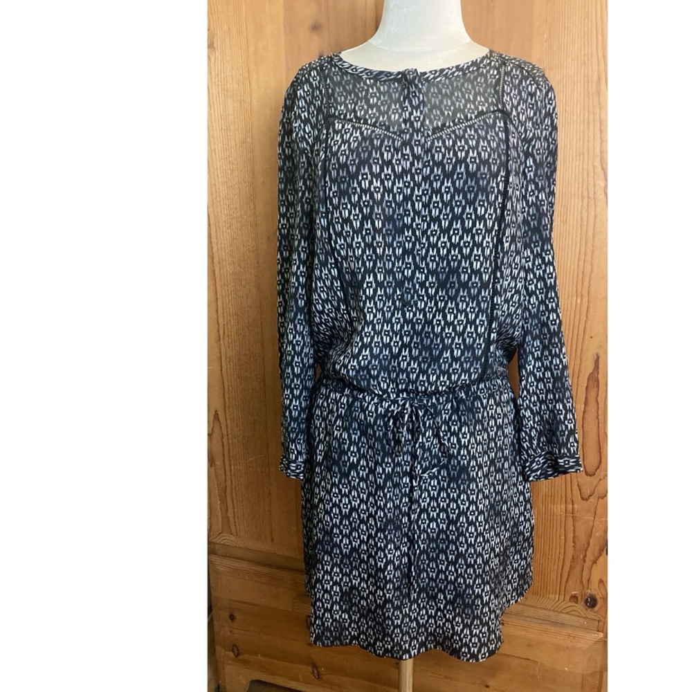 Rebecca Taylor Silk Black Ikat Print Dress